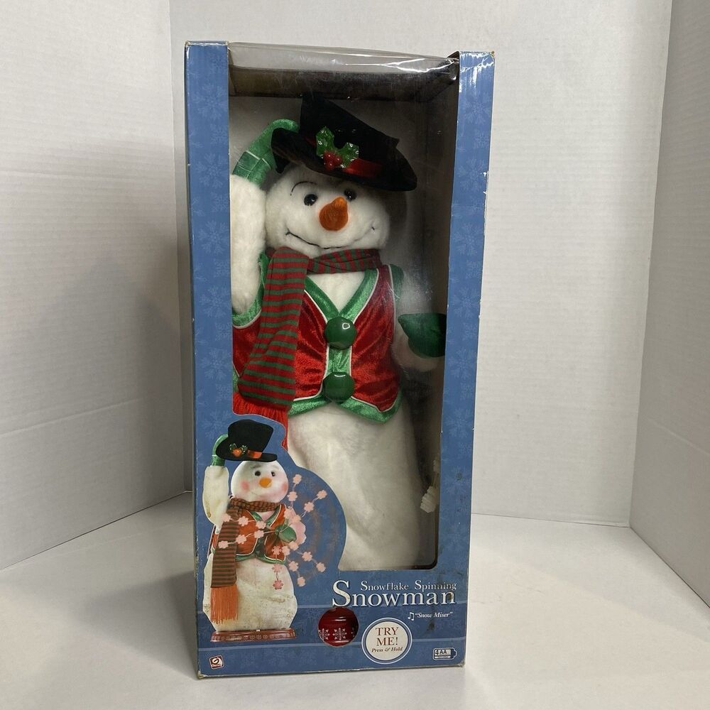 Rare Gemmy Red Green Vest Snowflake Spinning Snowman Snow Miser WORKS /w Box